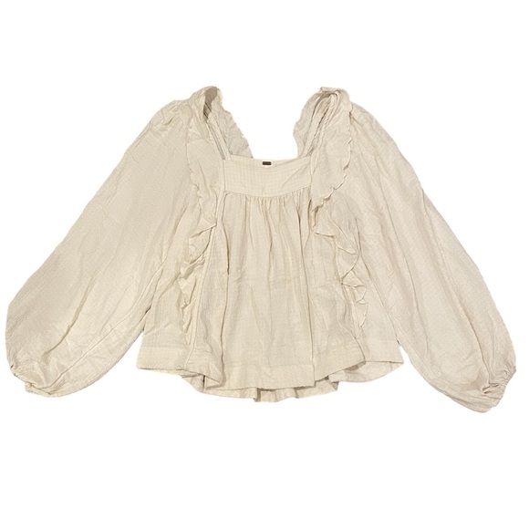 FREE PEOPLE square neck ruffle long sleeve - Picture 2 of 7